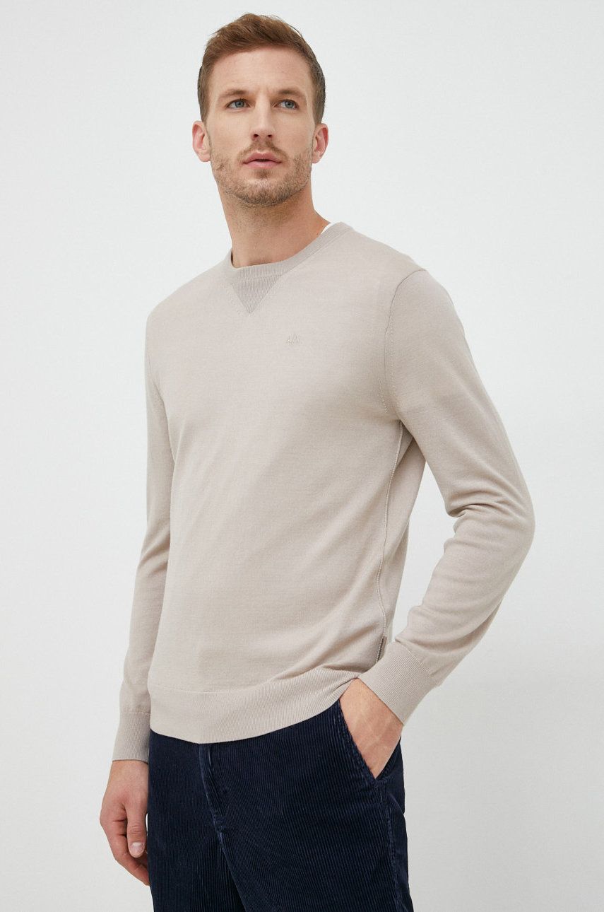 Armani Exchange sweter wełniany kolor beżowy