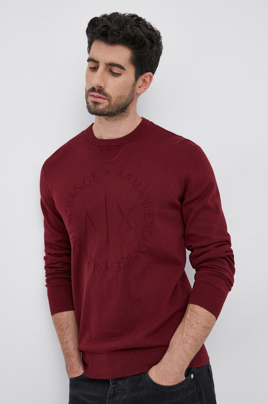 Armani exchange pulover de bumbac bărbați, culoarea bordo