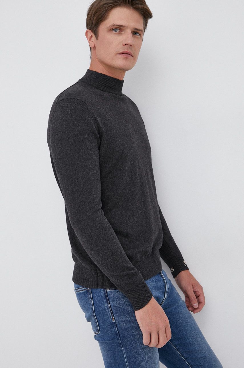 Pepe Jeans Sweter z domieszką wełny męski kolor szary z półgolfem