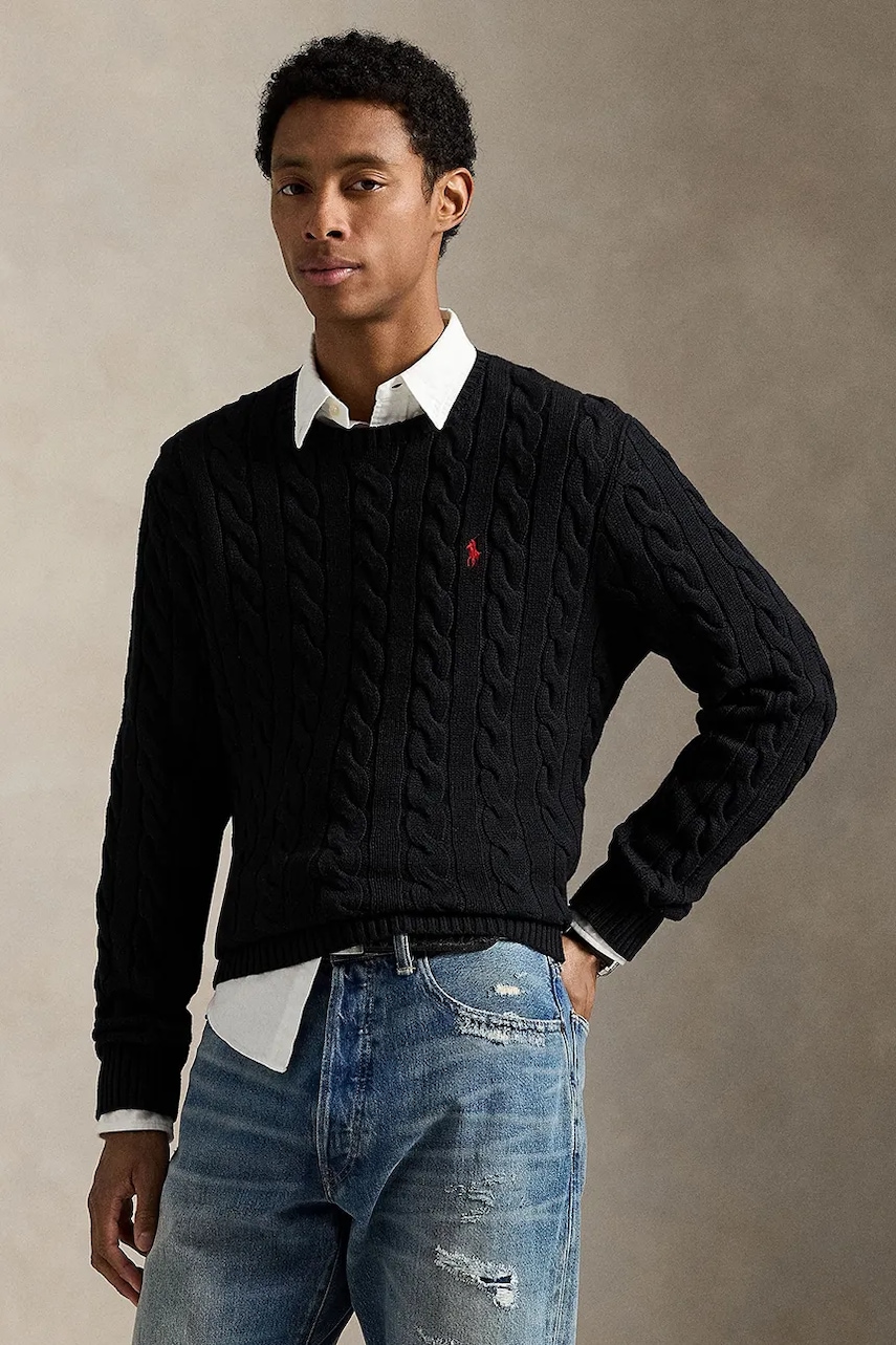 Polo Ralph Lauren Sweter bawełniany 710775885012 męski kolor czarny ciepły