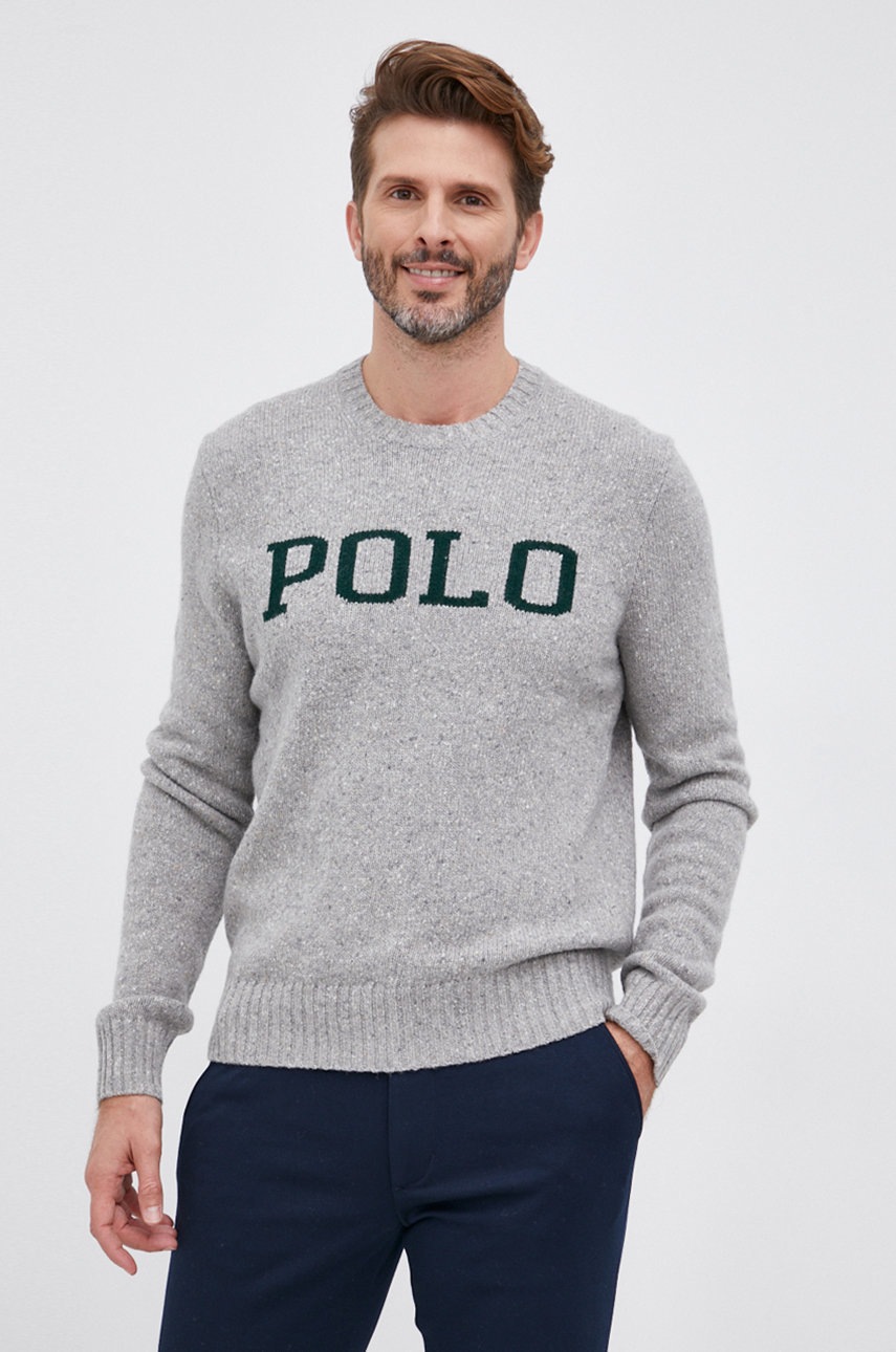 

Вълнен пуловер Polo Ralph Lauren мъжки в сиво, Сив