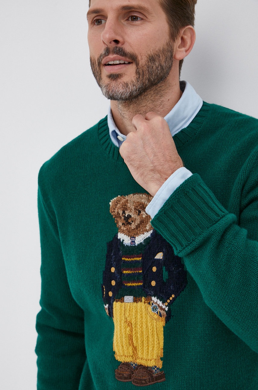 

Вълнен пуловер Polo Ralph Lauren мъжки в зелено от топла материя, Зелен