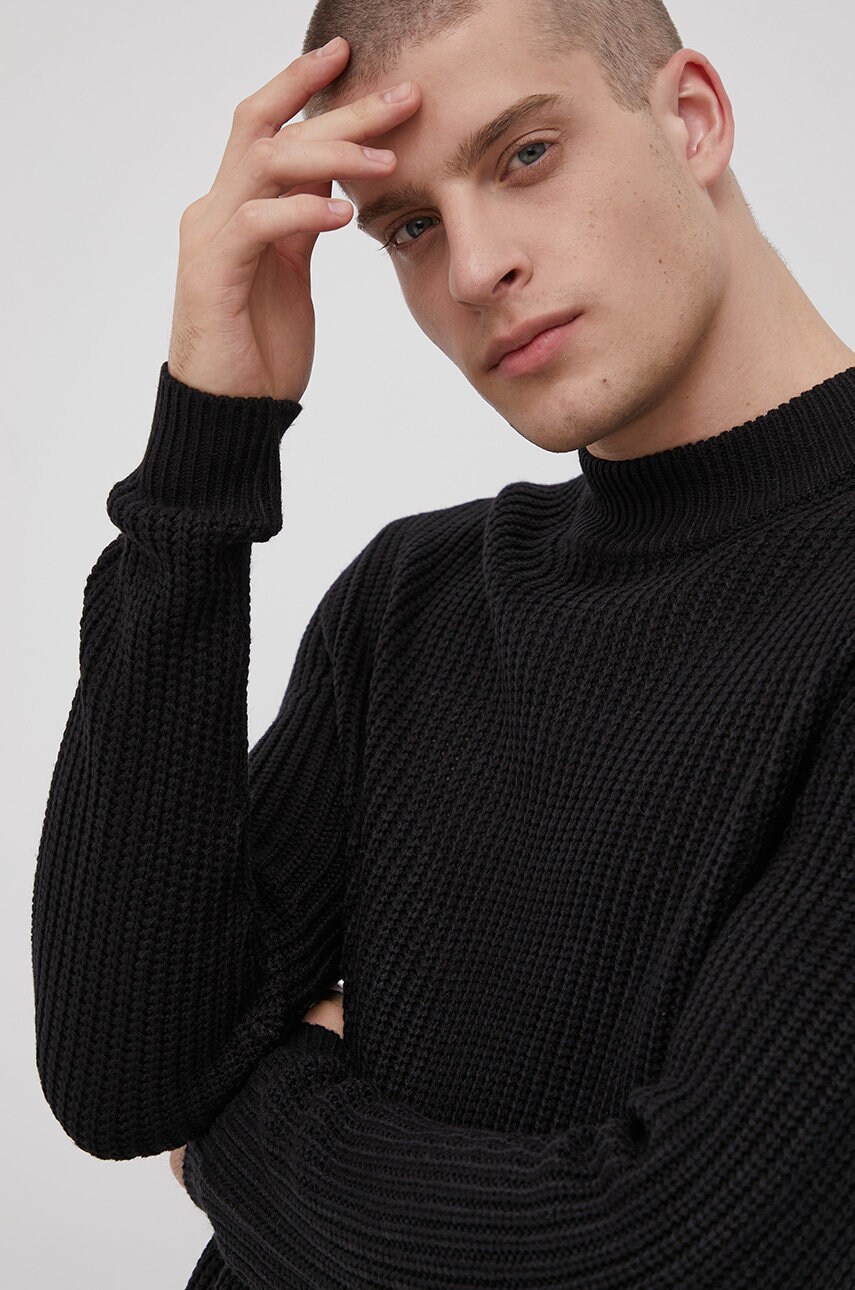 Brave soul pulover bărbați, culoarea negru, cu turtleneck