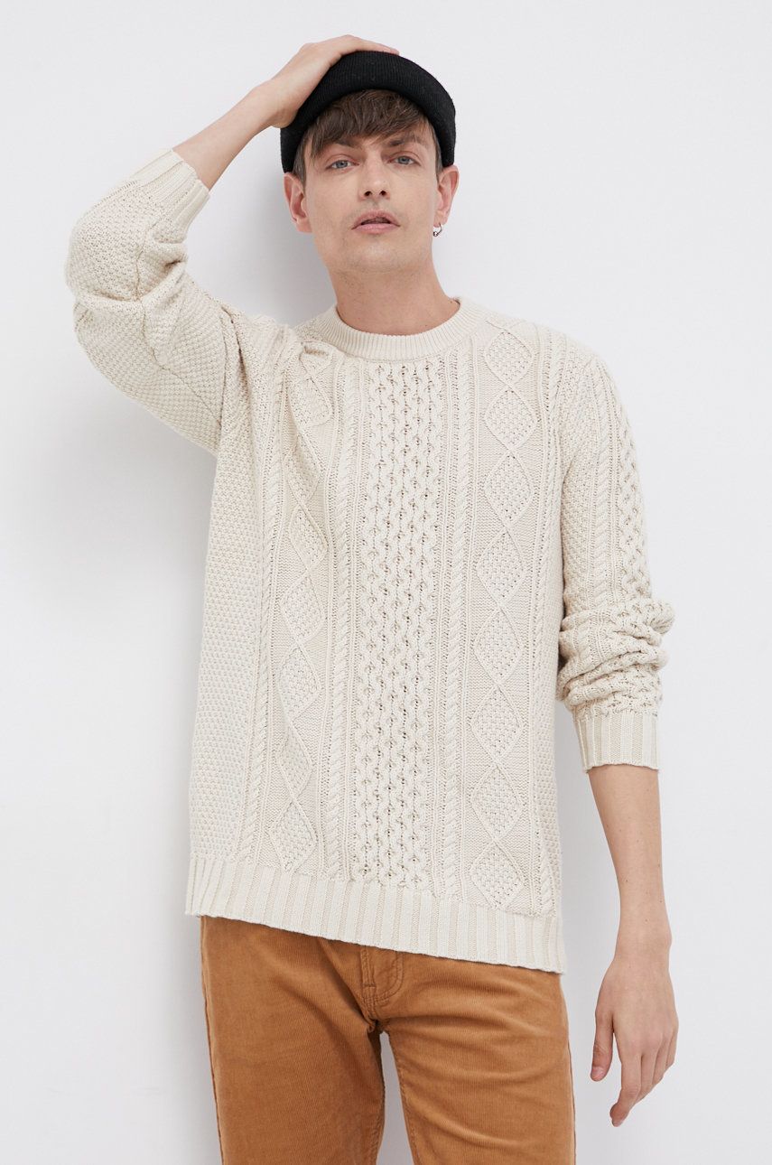 !SOLID Sweter bawełniany męski kolor kremowy