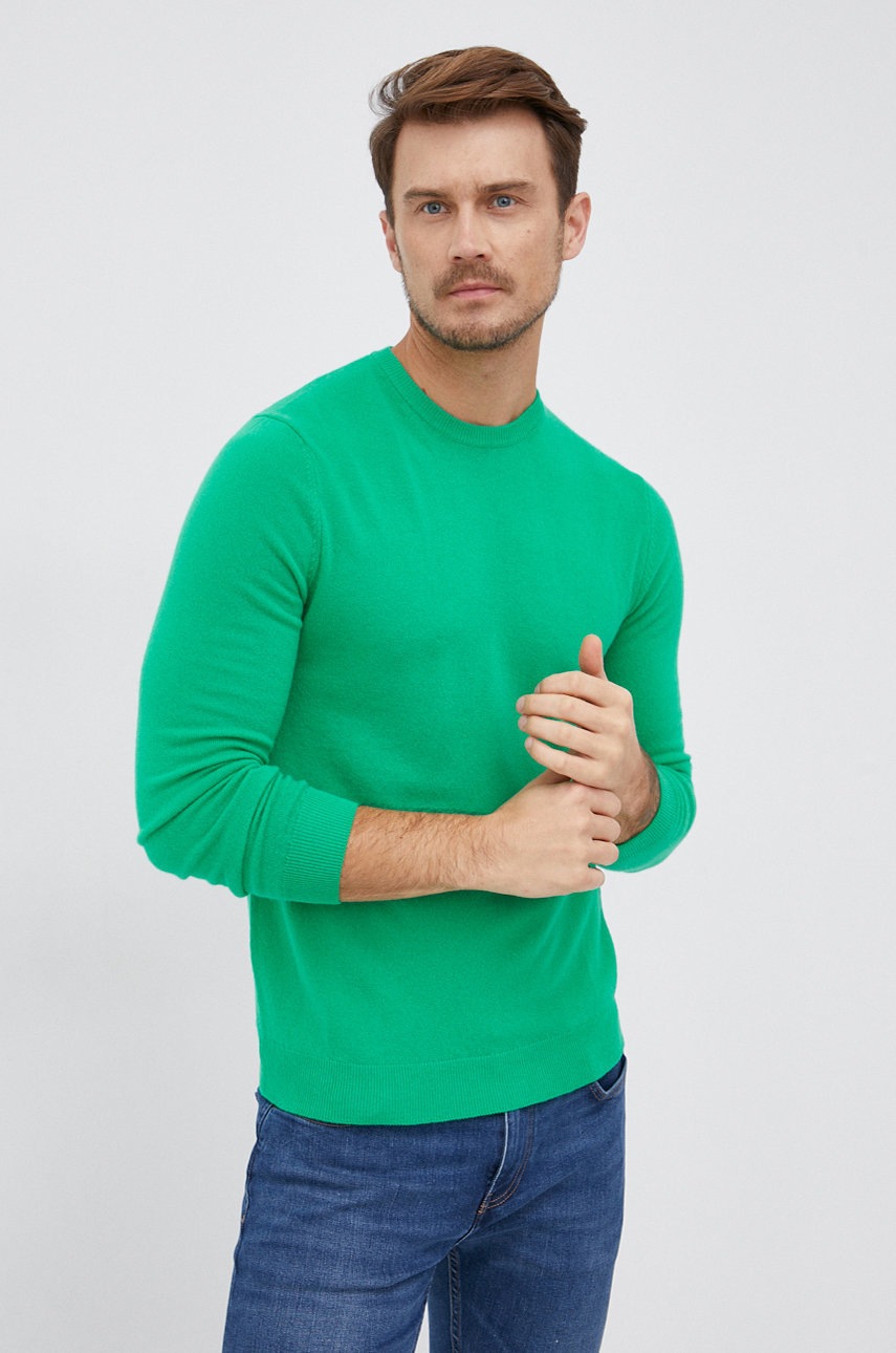 

Вовняний светр United Colors of Benetton чоловічий колір зелений легкий