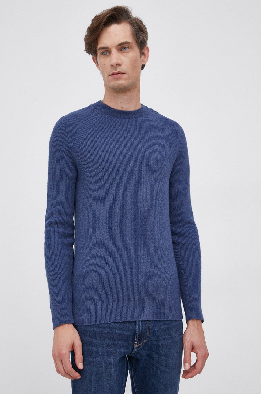 Sisley Pulover din amestec de lână bărbați, culoarea albastru marin, light answear.ro imagine 2022 reducere