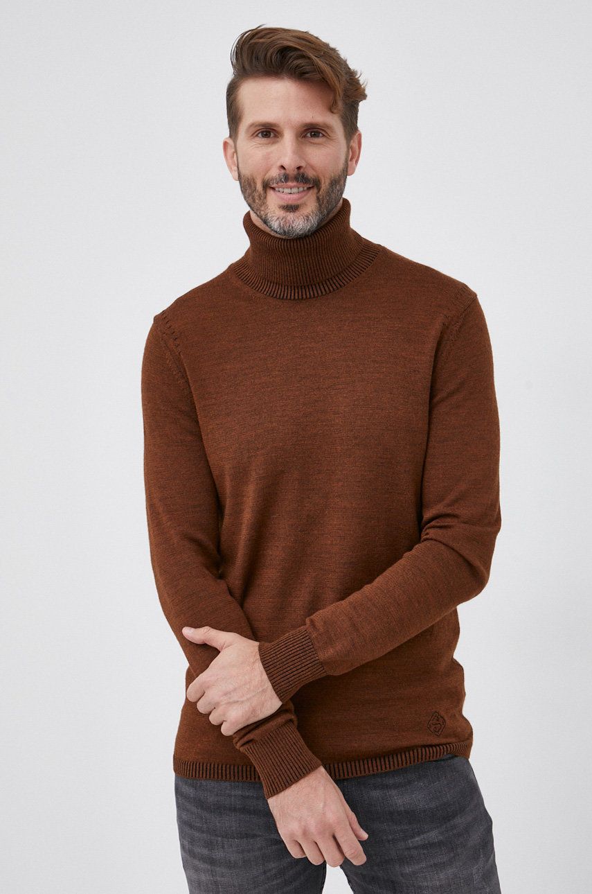 Sisley Pulover din amestec de lână bărbați, culoarea maro, light, cu guler answear.ro imagine 2022 reducere