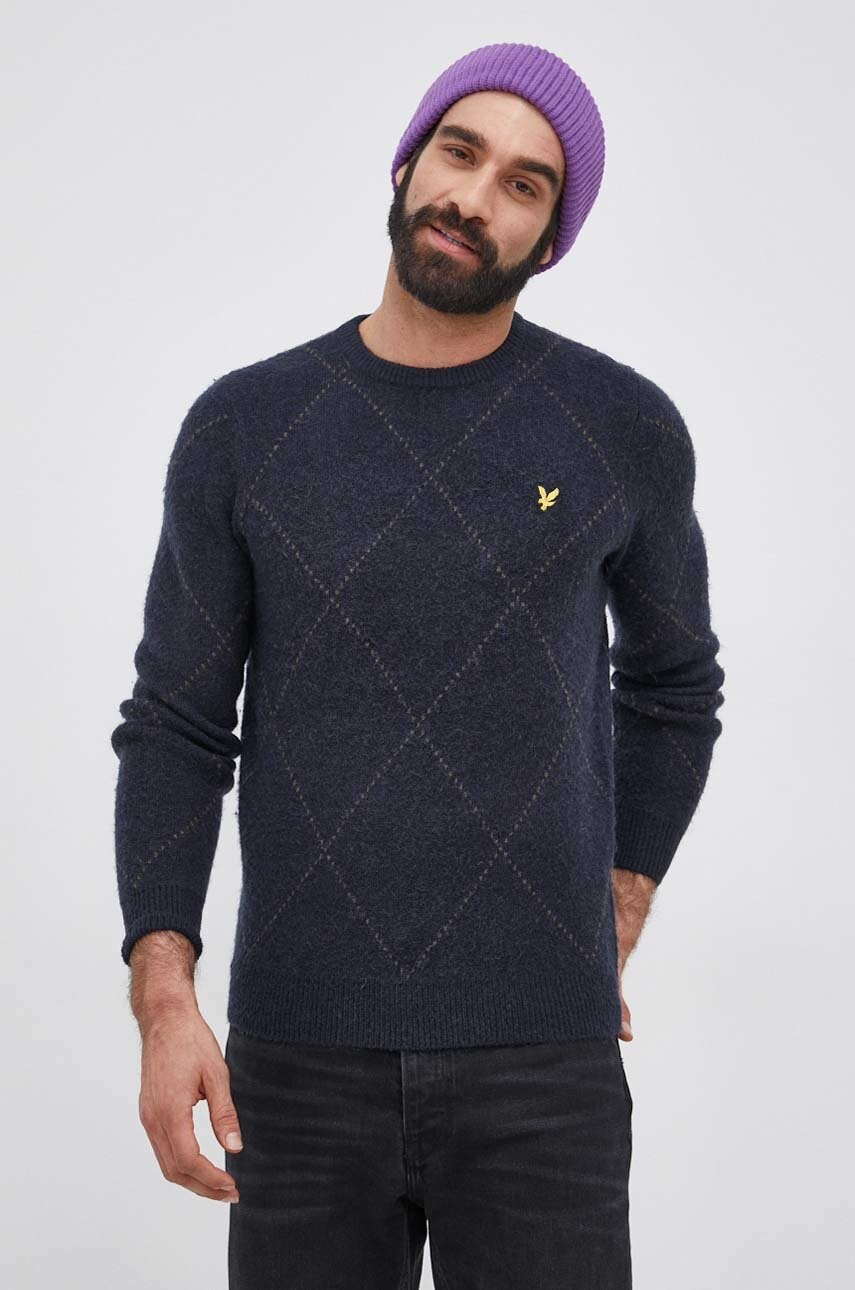 

Пуловер с вълна Lyle & Scott мъжки в тъмносиньо, Тъмносин