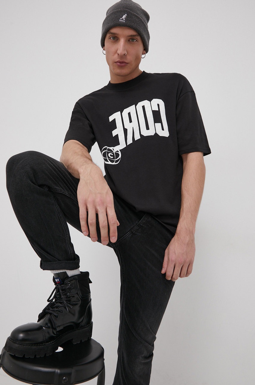 

Памучна тениска Jack & Jones в черно с принт, Черен