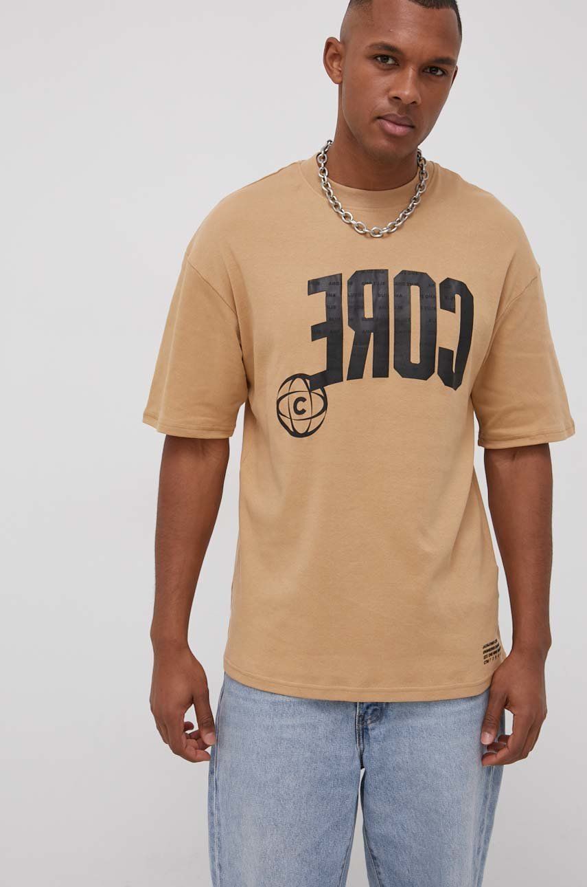 Jack & Jones T-shirt bawełniany kolor brązowy z nadrukiem