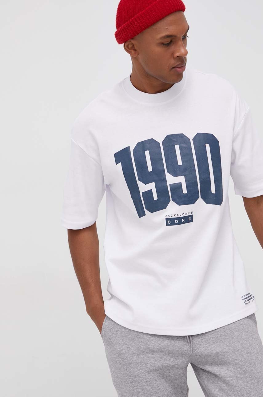 

Памучна тениска Jack & Jones в бяло с принт, Бял