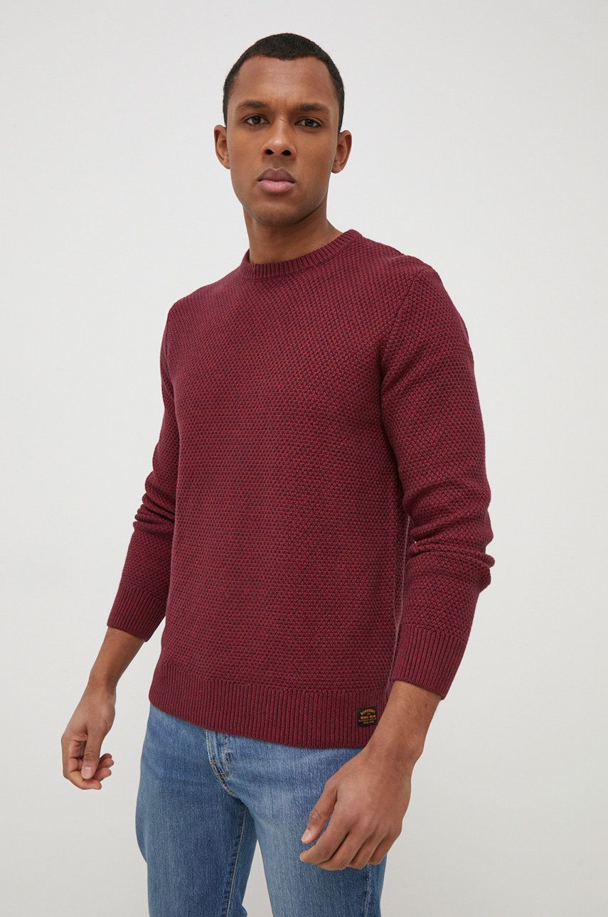 Superdry sweter bawełniany męski kolor bordowy