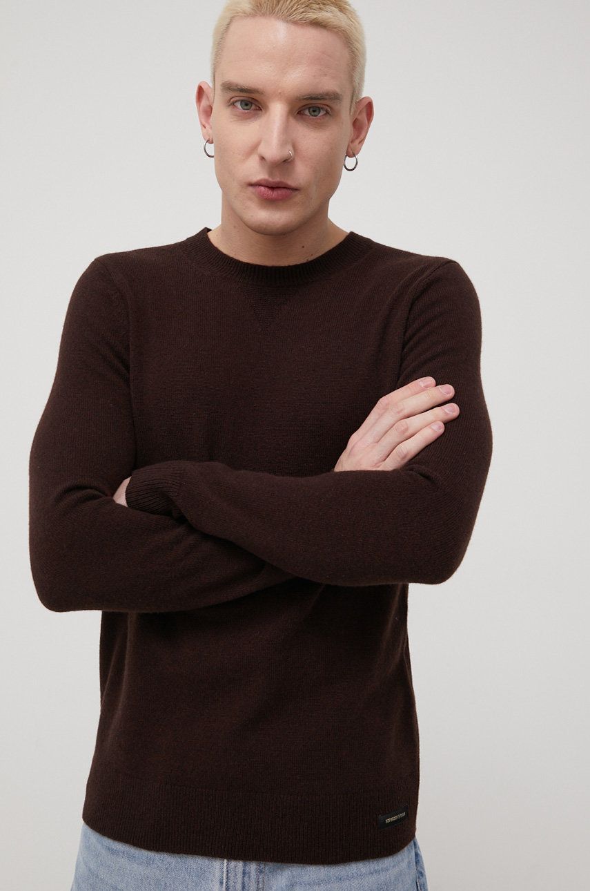 Superdry pulover de lana barbati, culoarea maro, light