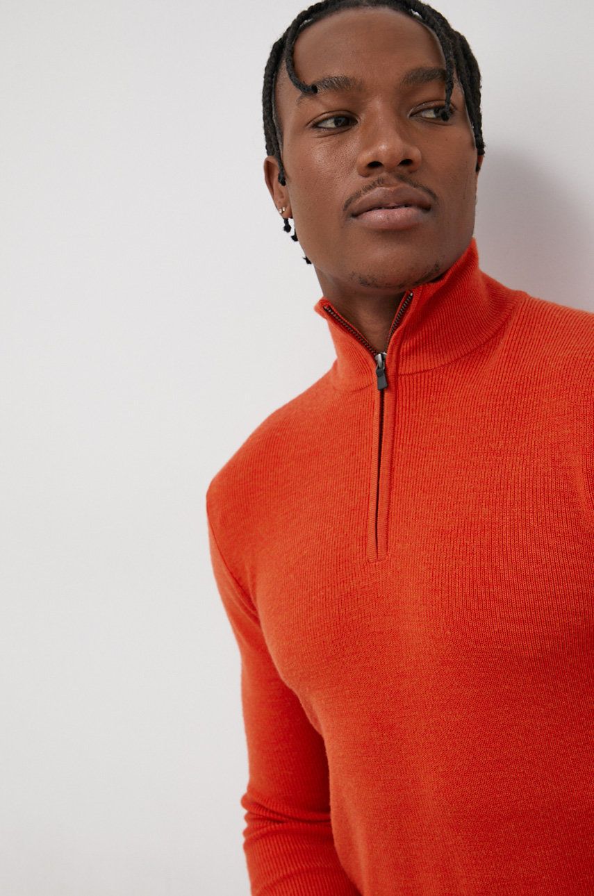 Superdry Sweter wełniany męski kolor pomarańczowy z półgolfem
