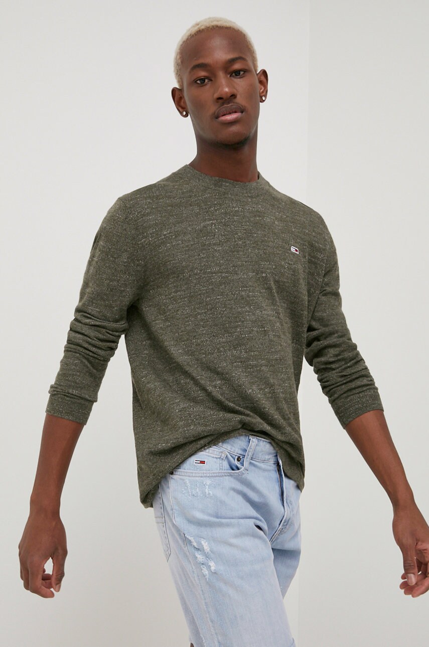 Tommy jeans pulover de bumbac barbati, culoarea verde, light