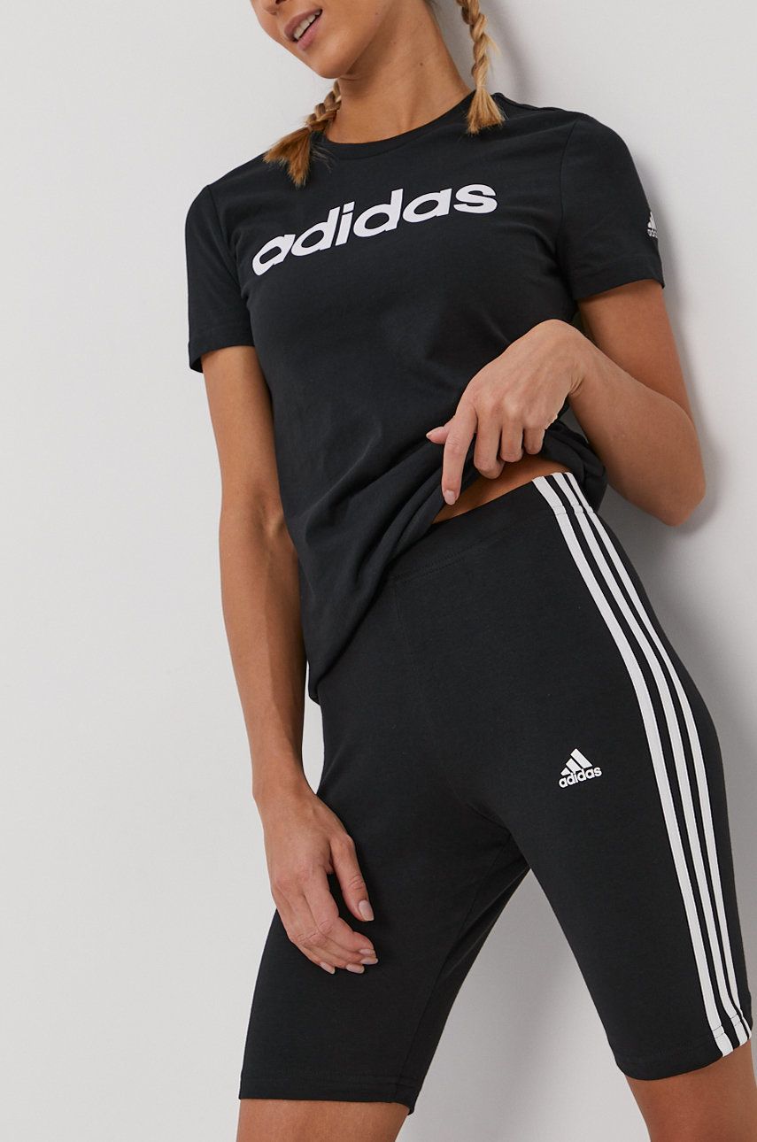Adidas Pantaloni Scurti Gr3866 Femei, Culoarea Negru, Cu Imprimeu, High Waist