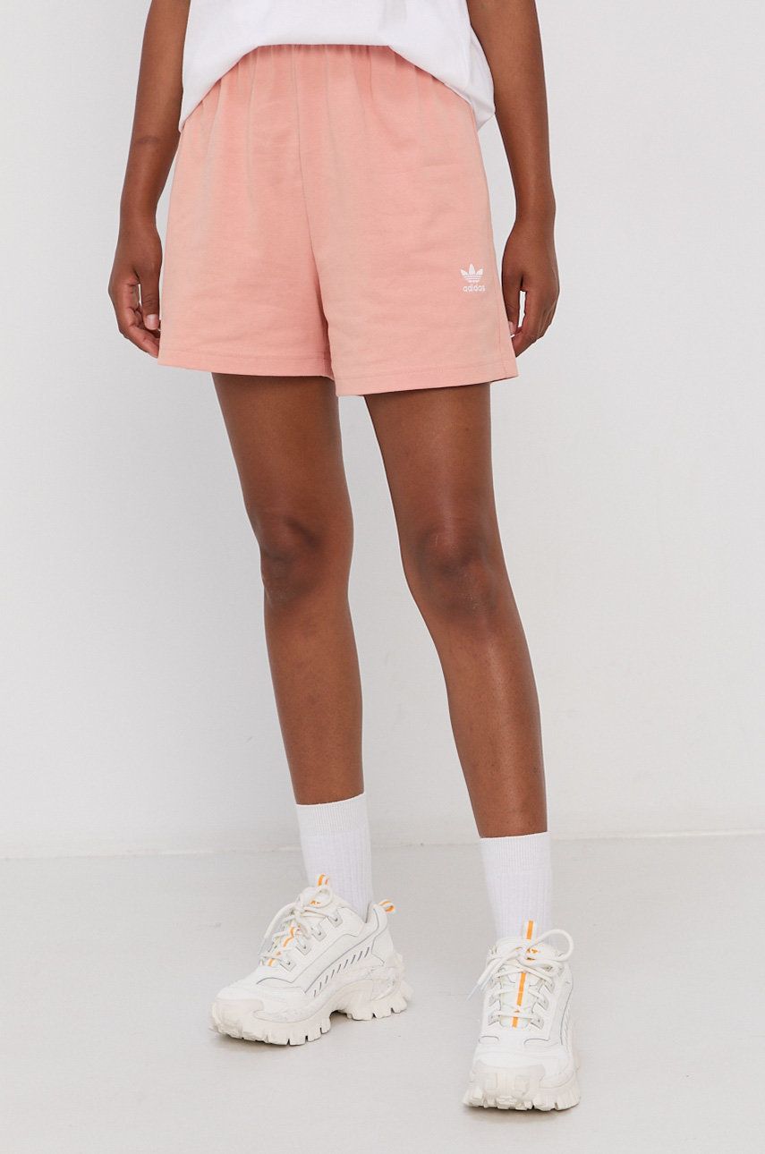 adidas Originals Szorty damskie kolor pomarańczowy gładkie medium waist