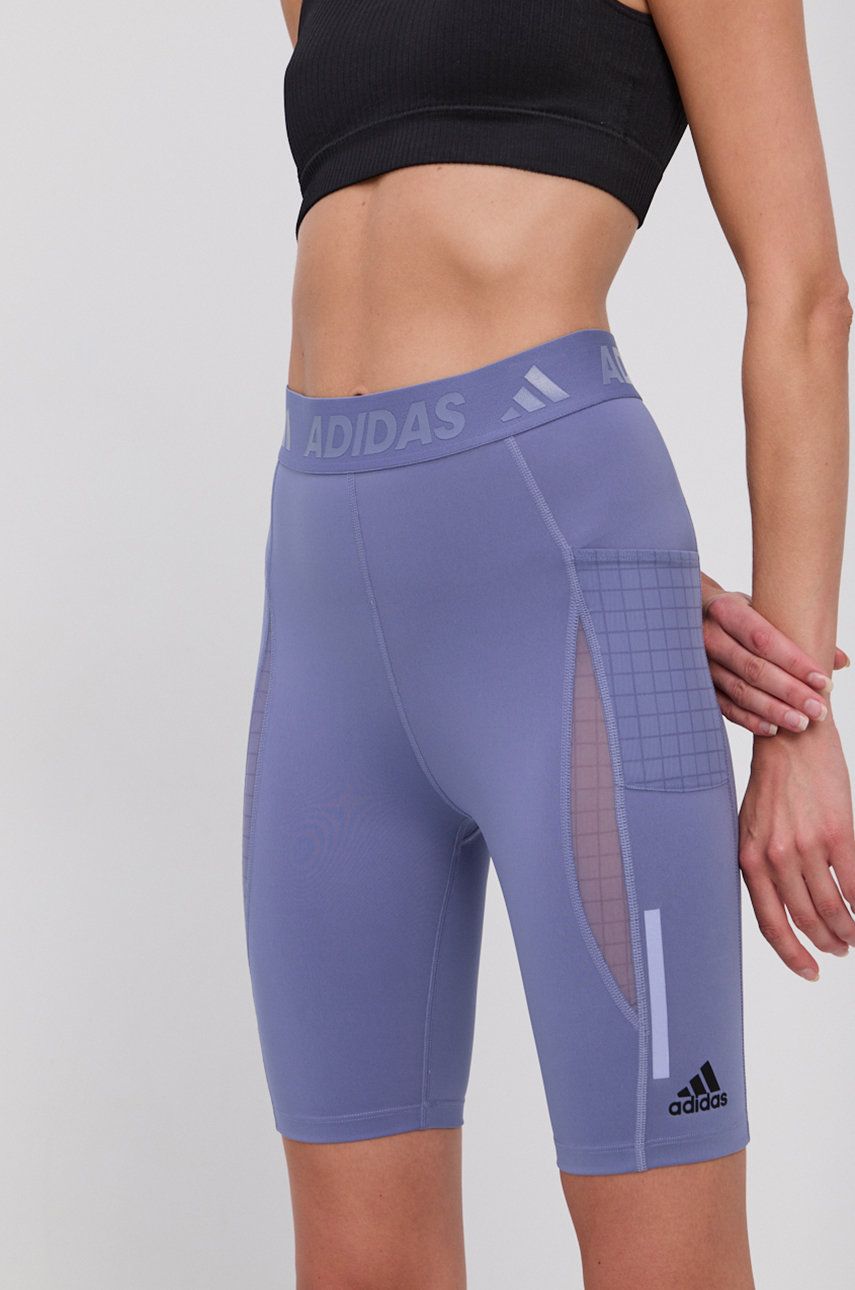 Adidas Performance Pantaloni scurti femei, culoarea violet, material neted, medium waist