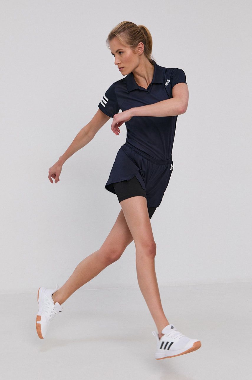 Adidas Performance Pantaloni scurti femei, culoarea albastru marin, cu imprimeu, medium waist
