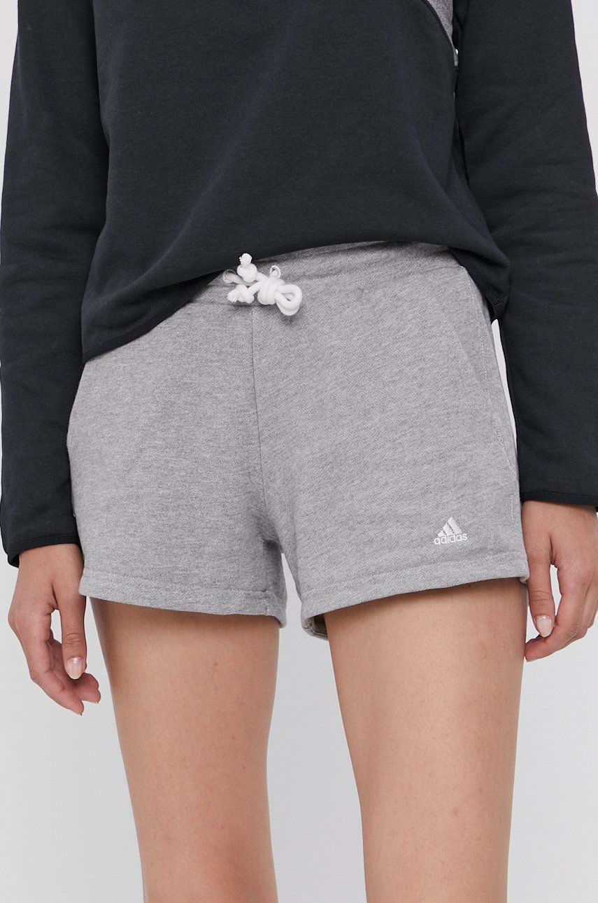 Adidas Performance Pantaloni scurți H45479 femei, culoarea gri, material neted, medium waist