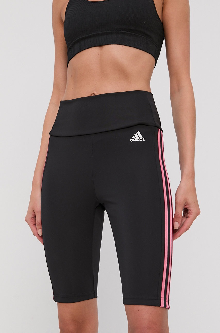 

Спортивні шорти adidas жіночі колір чорний з аплікацією висока посадка