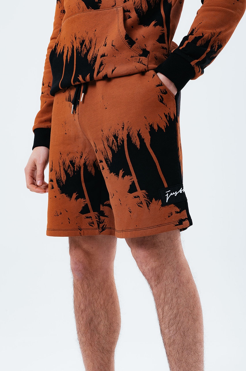 Hype pantaloni scurți bărbați, culoarea maro