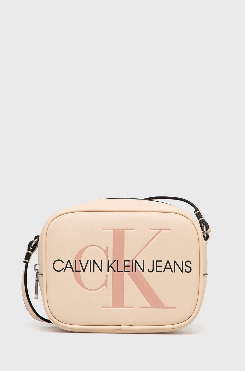 

Чанта Calvin Klein Jeans в прозрачен цвят, Бежов