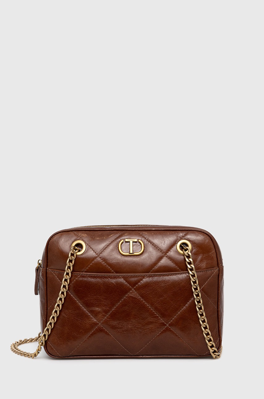 

Кожена чанта Twinset в кафяво, Кафяв