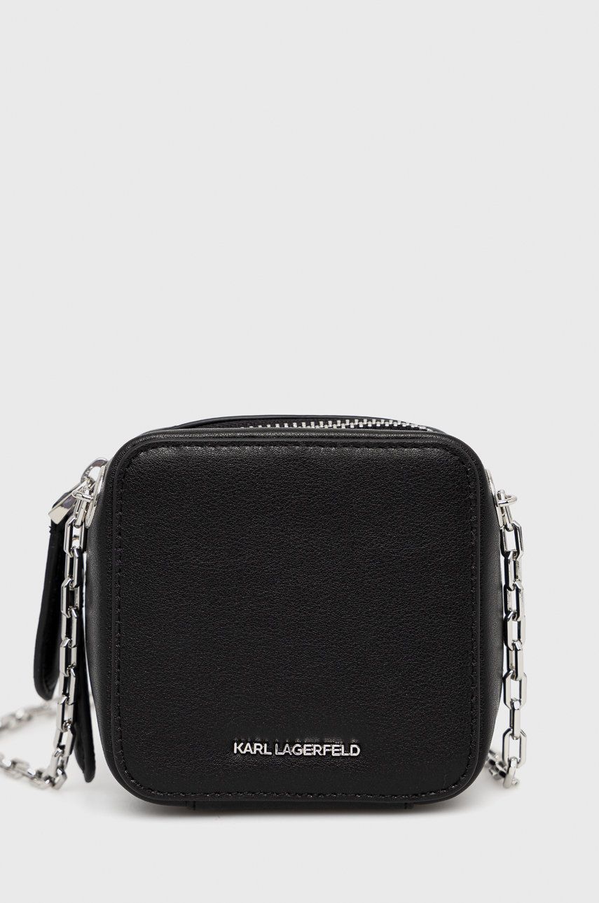 Kožená kabelka Karl Lagerfeld černá barva - černá -  100% Přírodní kůže