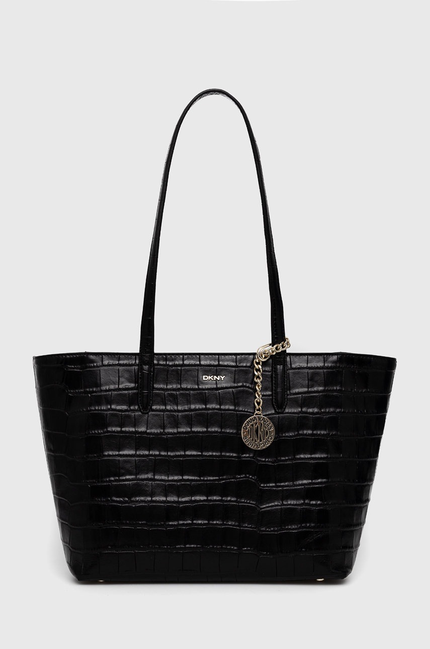 

Кожена чанта Dkny в черно, Черен