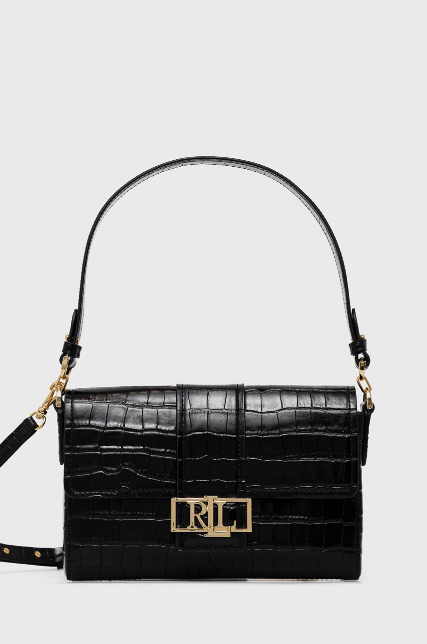 

Кожена чанта Lauren Ralph Lauren в черно, Черен