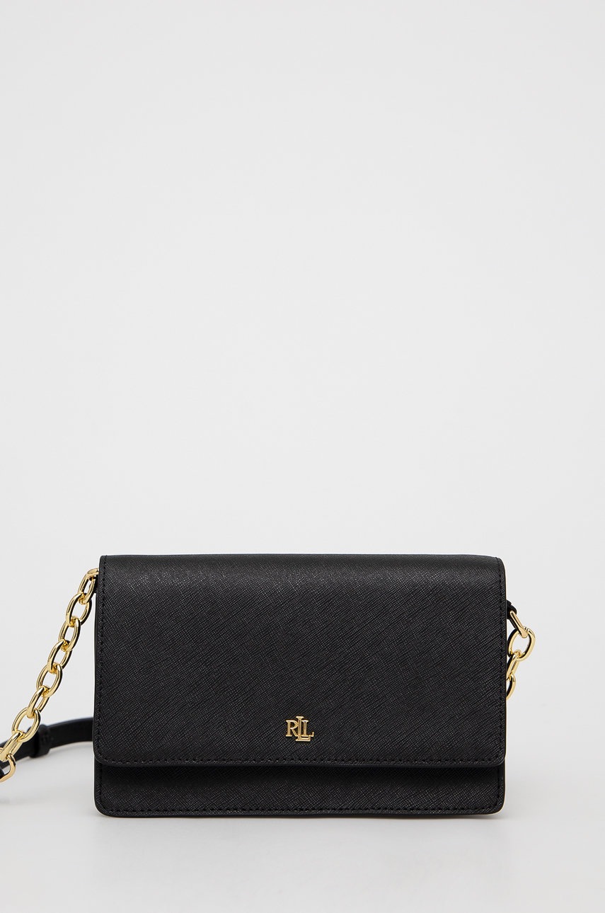 

Кожена чанта Lauren Ralph Lauren в черно, Черен