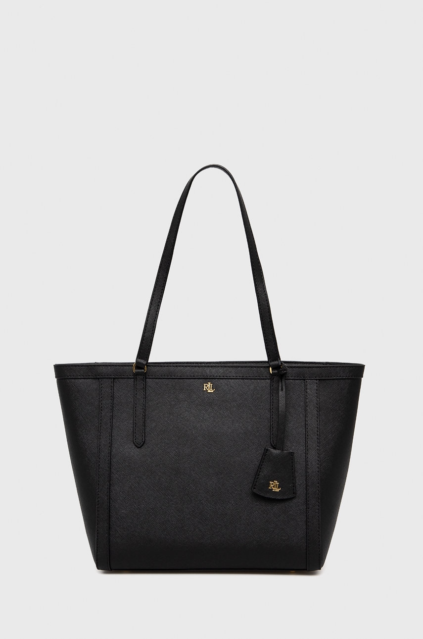 

Кожена чанта Lauren Ralph Lauren в черно, Черен