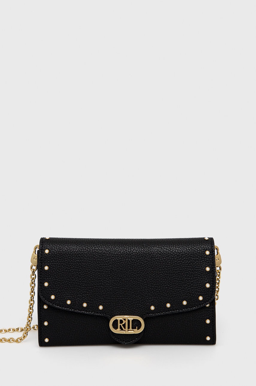 

Кожена чанта Lauren Ralph Lauren в черно, Черен