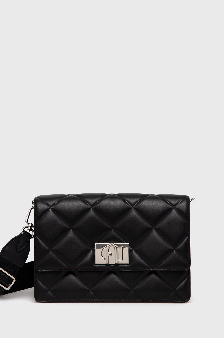 

Кожена чанта Furla в черно, Черен
