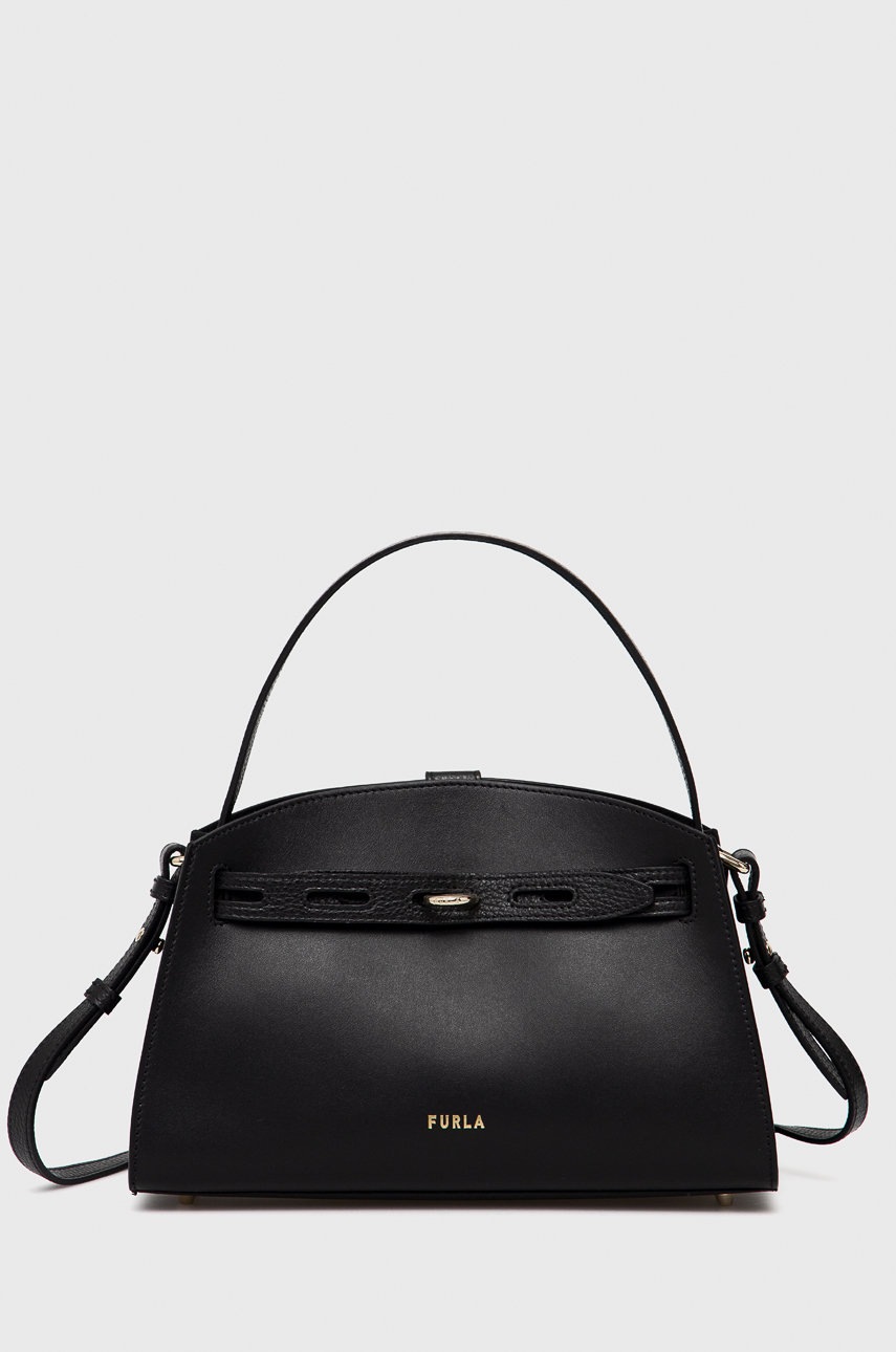 

Кожена чанта Furla в черно, Черен