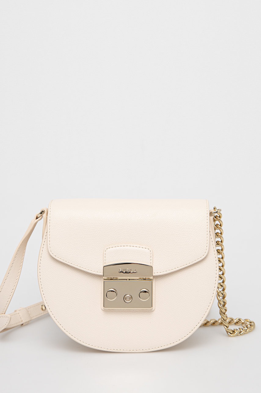 

Кожена чанта Furla в кремаво, Бежов