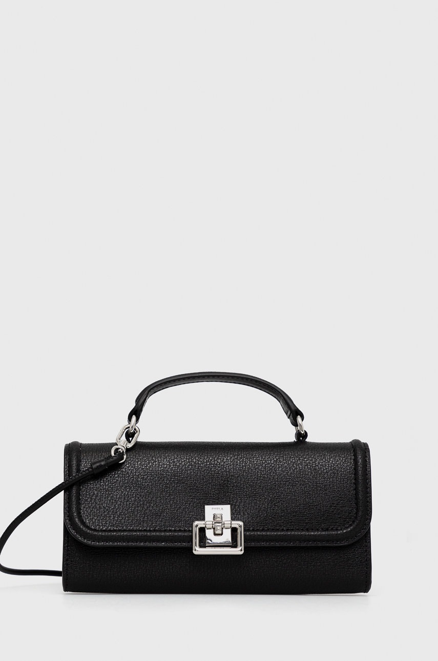 

Кожена чанта Furla в черно, Черен