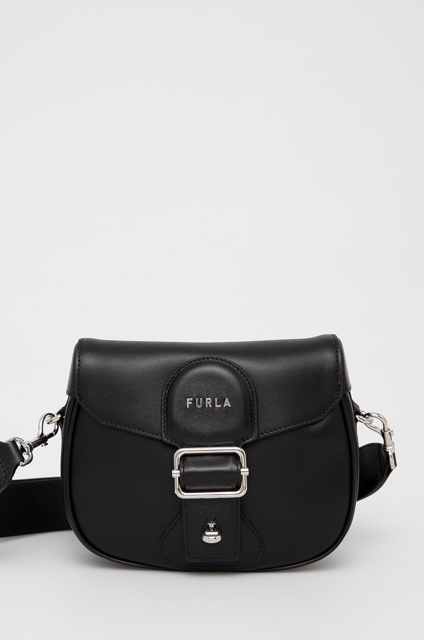 

Кожена чанта Furla в черно, Черен