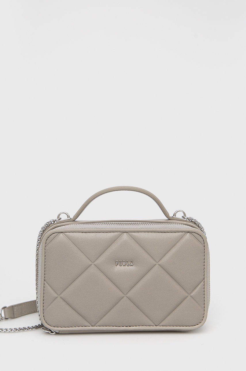 

Кожена чанта Furla в сиво, Сив