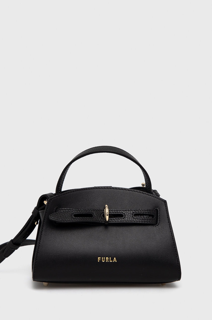 

Кожена чанта Furla в черно, Черен
