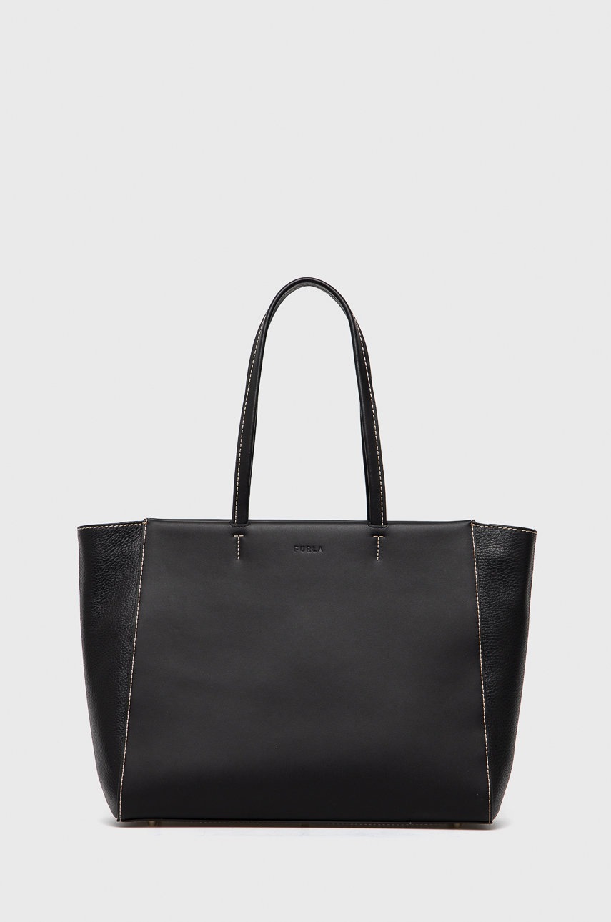 

Кожена чанта Furla в черно, Черен