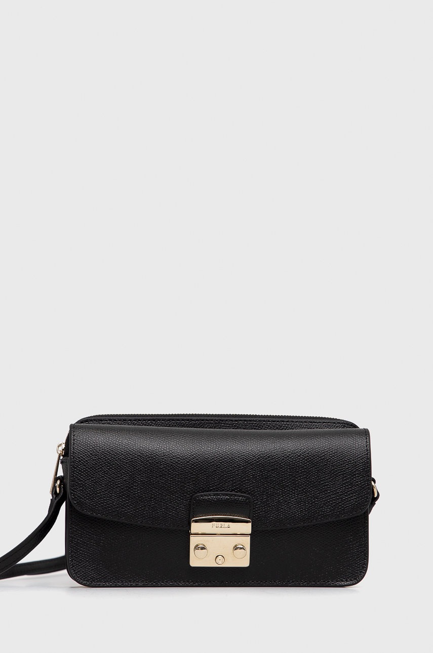 

Кожена чанта Furla в черно, Черен