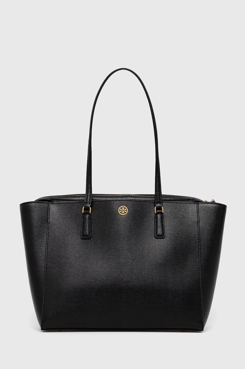 

Кожена чанта Tory Burch в черно, Черен