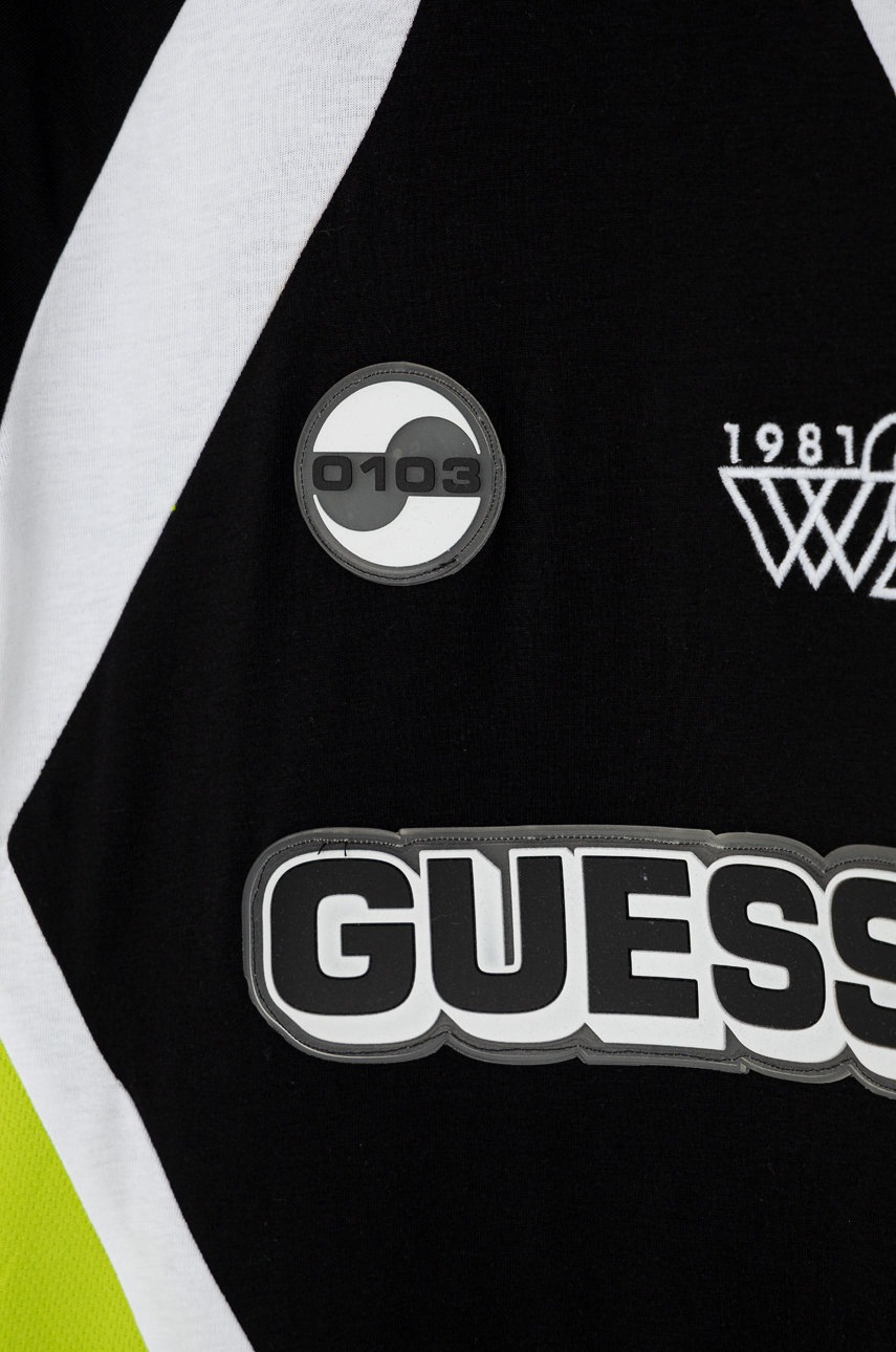 

Дитяча футболка Guess колір чорний з аплікацією