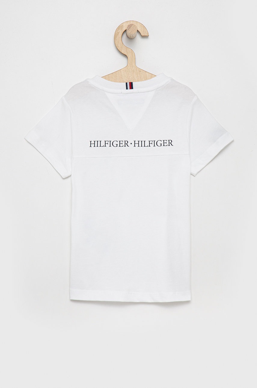 

Детская хлопковая футболка Tommy Hilfiger цвет белый с принтом
