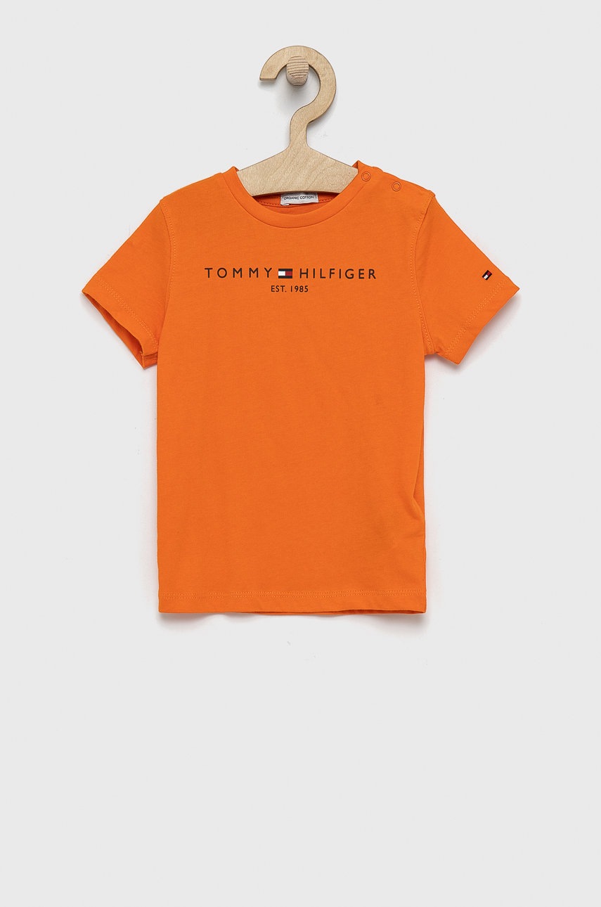 

Детска памучна тениска Tommy Hilfiger в оранжево с изчистен дизайн, Оранжев