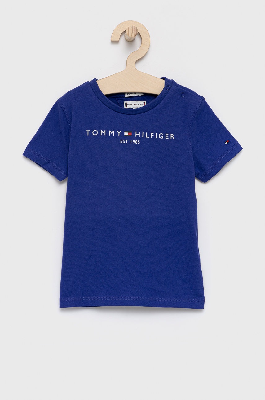 

Детска памучна тениска Tommy Hilfiger в лилаво с изчистен дизайн, Виолетов