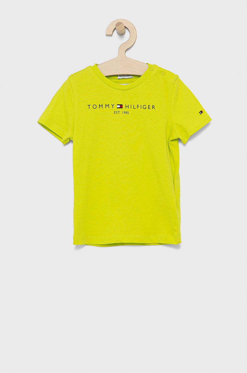 

Детска памучна тениска Tommy Hilfiger в зелено с изчистен дизайн, Зелен