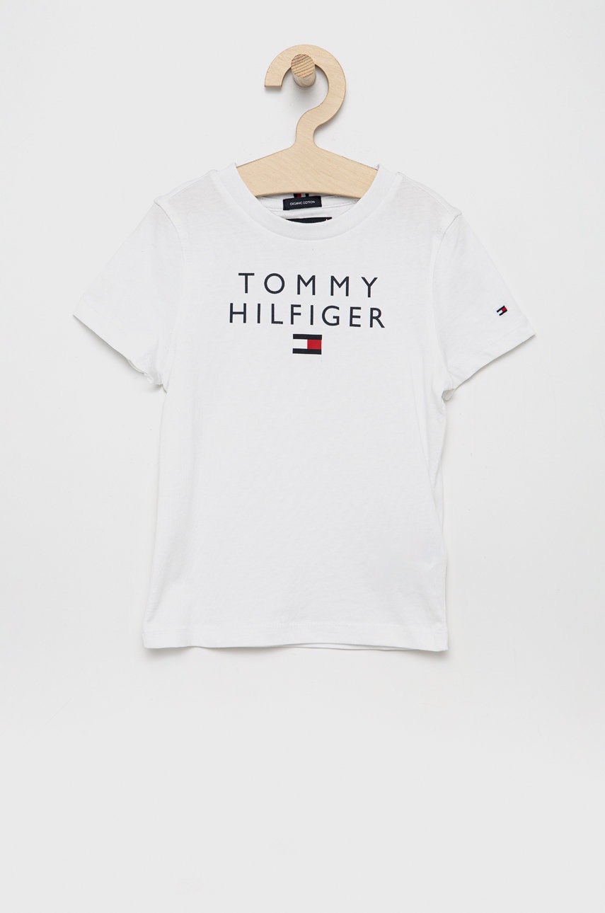 

Детска памучна тениска Tommy Hilfiger в бяло с принт, Бял